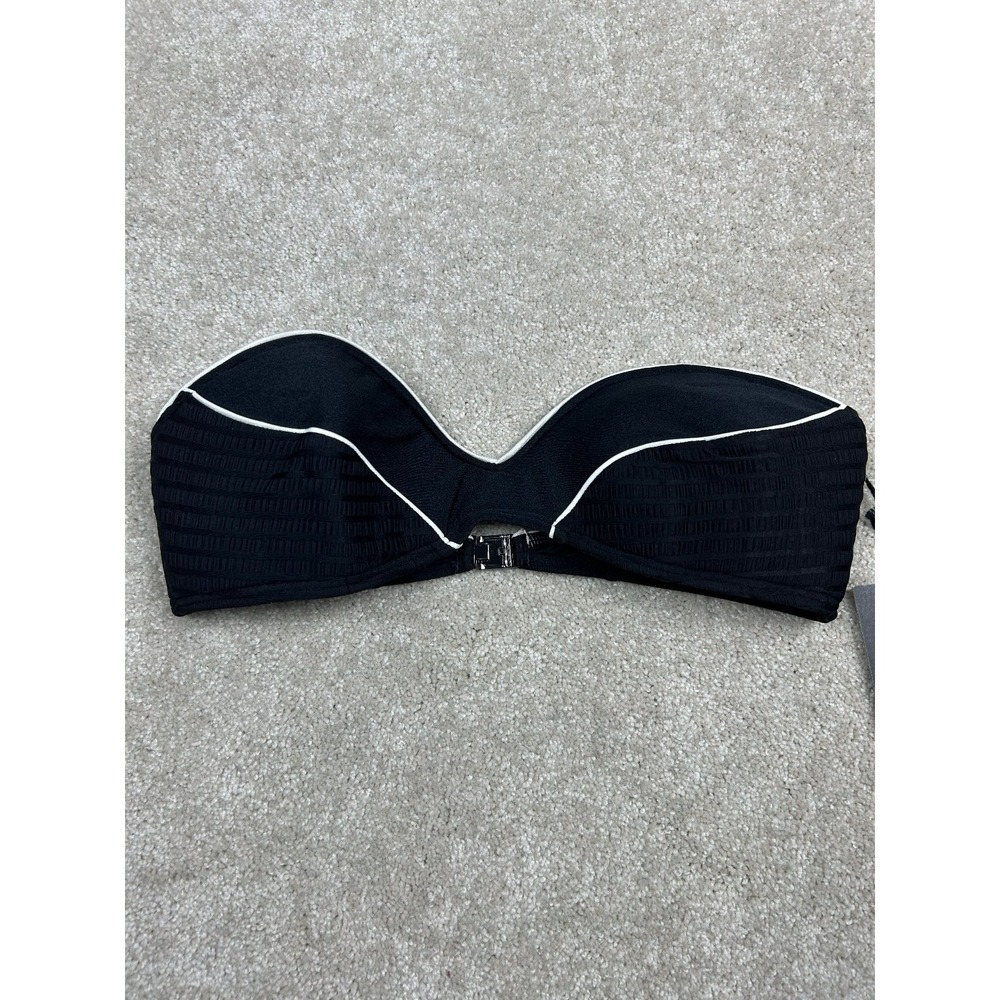 Insight‎ Womens Bondage Shima Bandeau Swim Top Black White Size 8 Shirred Padded